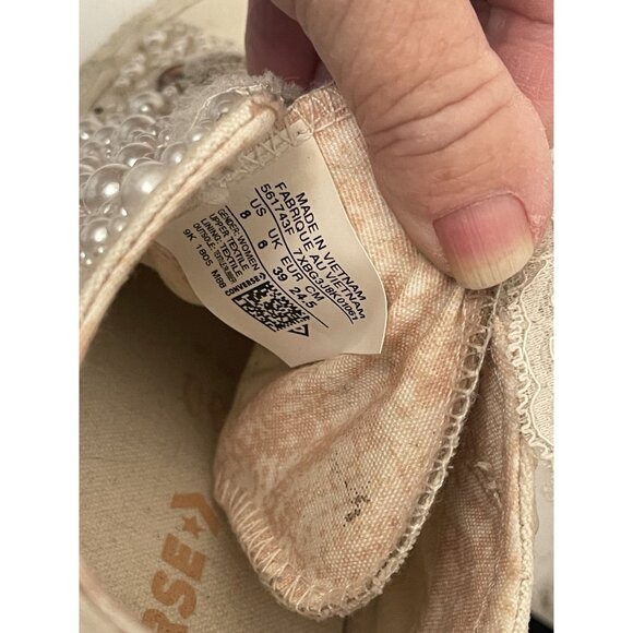 Converse Custom Pearl Lace Ribbon Wedding Bridal Sneakers Women's 8 Beachy - Picture 10 of 11